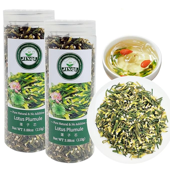 JINQI 2bottles Dried Lotus Plumule Tea- 莲子芯7.76oz/220g(3.88oz/110g*2) Lotus Embryo lotus seed core Chinese Herbal Tea Holiday Gifts Tea Gifts