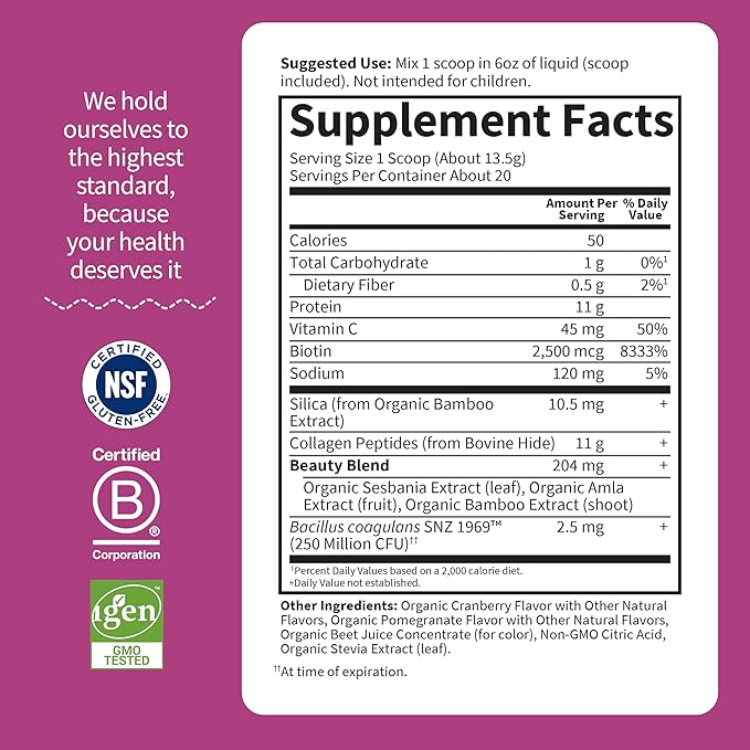 Garden of Life Grass Fed Collagen Beauty - Strawberry Lemonade 20 Servings Powder for Women Men Hair Skin Nails Hydrolyzed Collagen Peptides Protein Powder Supplement