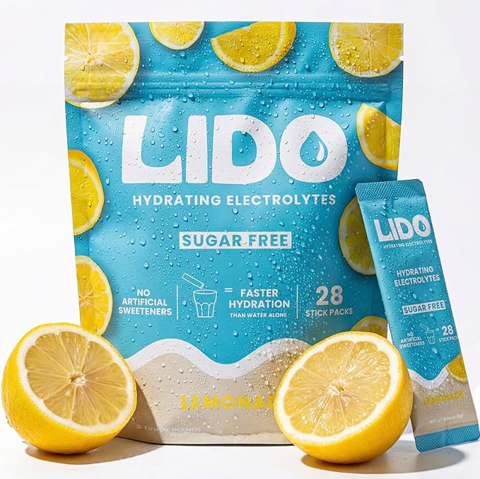 LIDO Lemonade Electrolyte Powder Packets — Clean Zero-Sugar Hydration Drink Mix with Balanced Sodium for Fast Replenishment — Vegan Paleo &amp Fasting Friendly — 28 Sticks