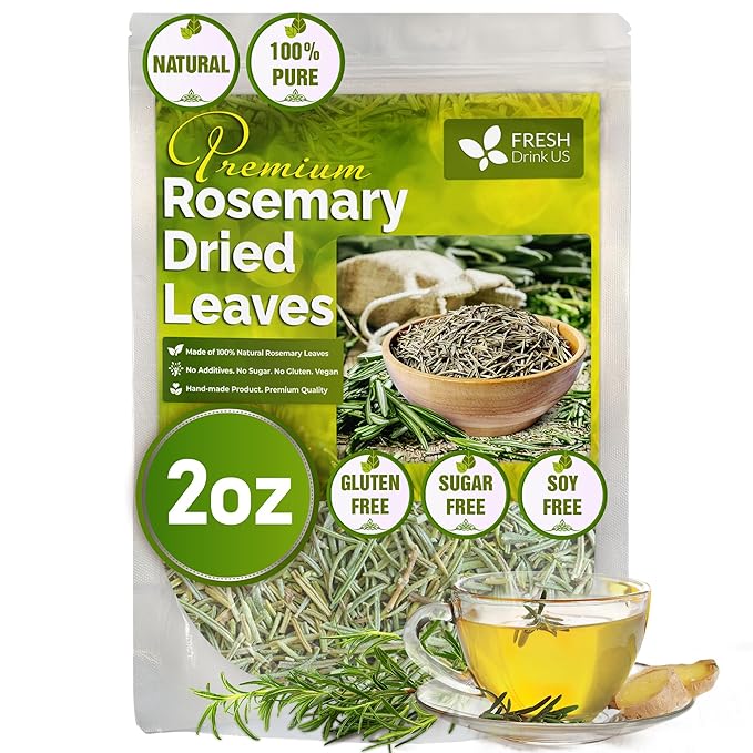 FRESHDRINKUS Premium 2oz Rosemary Leaves 100% Natural &amp Pure No Additives No Caffeine Vegan. Perfect for Seasoning Spice Blends for Grilling &amp Cooking