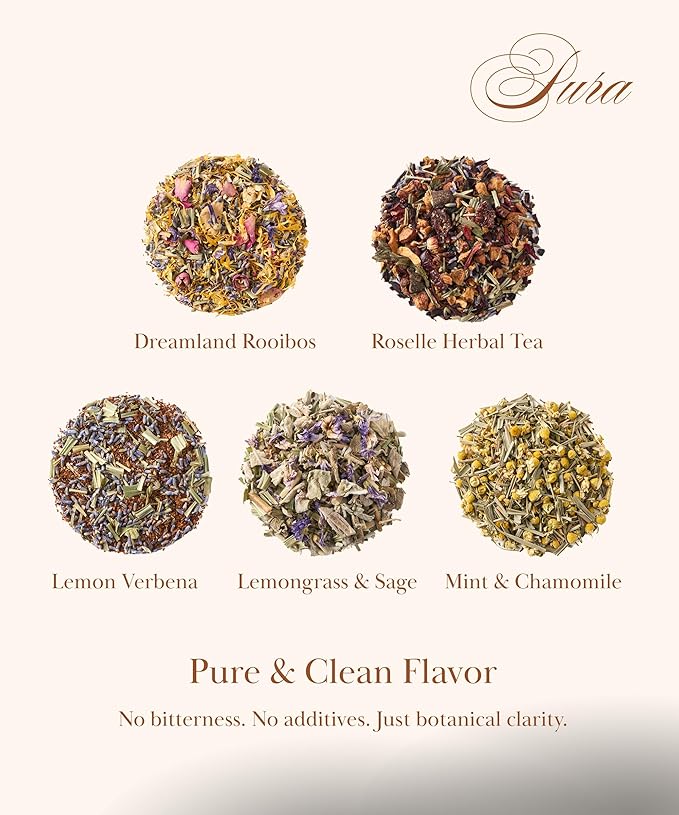 Decaf Herbal Tea Sampler – EZR Leaf 22ct Caffeine-Free Pyramid Bags Assorted Fruit &amp Floral Blends with Lemon Verbena Chamomile Mint Dreamland Roselle – Variety Tea Assotment Gift Set for Tea