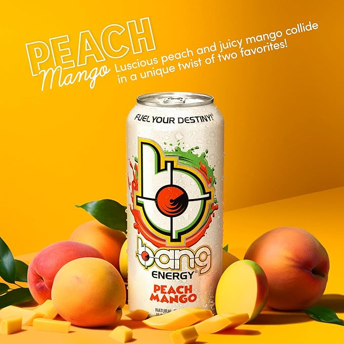 Bang Energy Peach Mango Sugar-Free Energy Drink 16-Ounce | Pack of 12