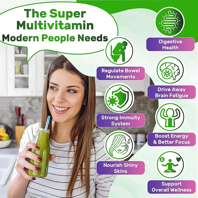 Super Greens Gummies Greens Superfood Powder Alternative w/Spirulina Chlorella Prebiotic Fiber Probiotic Fruit Veggie Daily Greens Vegetable for Digestive &amp Gut Health Immunity Focus 60 C