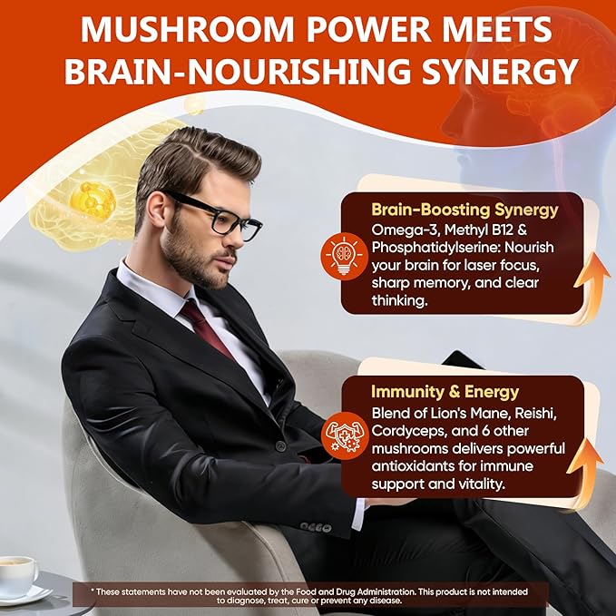 Mushroom Gummies 16-IN-1 Brain Gummies w/Lion’s Mane Reishi Cordyceps Chaga Maitake B12 DHA Ashwagandha L-Theanine &amp More Mushroom Supplement for Adults -Memory Focus &amp Energy Suppo