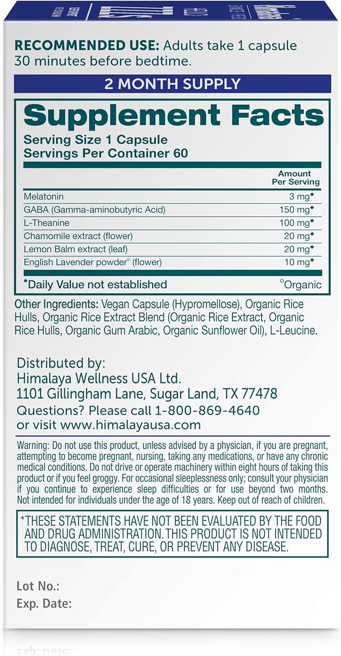 Himalaya Hello ZZZs 60 Day Supply - Herbal Sleep Supplement with Melatonin GABA L-Theanine Lavender Chamomile and Lemon Balm - Vegan Non-GMO Gluten Free 60 Capsules