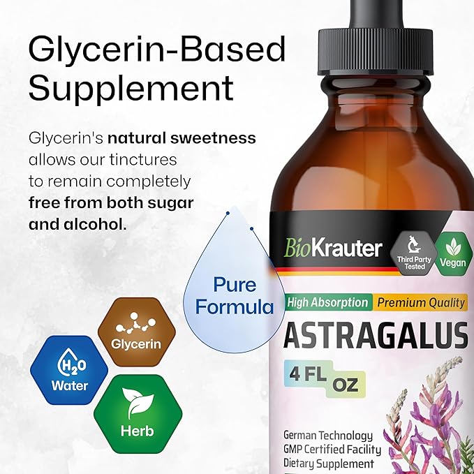 BIO KRAUTER® Astragalus for Immune Support - Vegan Astragalus Root Herbal Supplements 685 mg for Daily Wellness - Liquid Extract 4 Fl.Oz. 56 Days of Supply Alcohol &amp Sugar Free