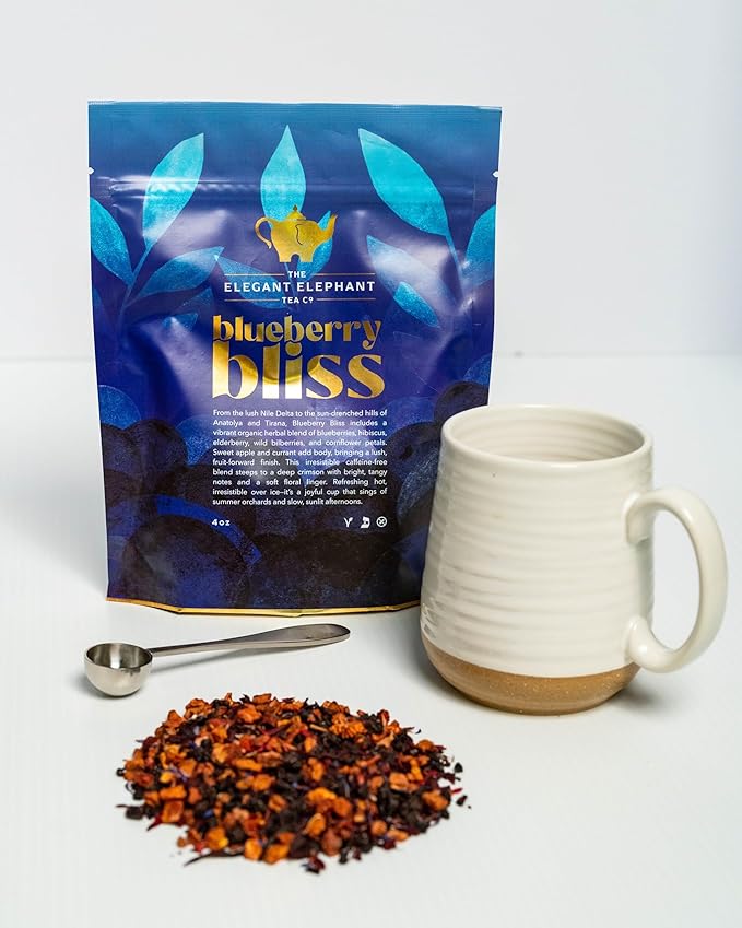 Blueberry Bliss Tea Organic Loose Leaf Herbal Tea – Real Fruit Summer Juice Caffeine-Free Refreshing Sweet Iced Drink – 4 oz Resealable Bag (Makes 50 Cups)