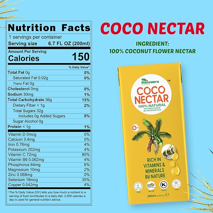 COCO (Coconut) NECTAR - 100% Natural &amp Pure | By Nature Gluten-Free Non-GMO and Vegan | Feel Energized | Kosher| Halal | Natural Wellness Beverage (12 Pack)