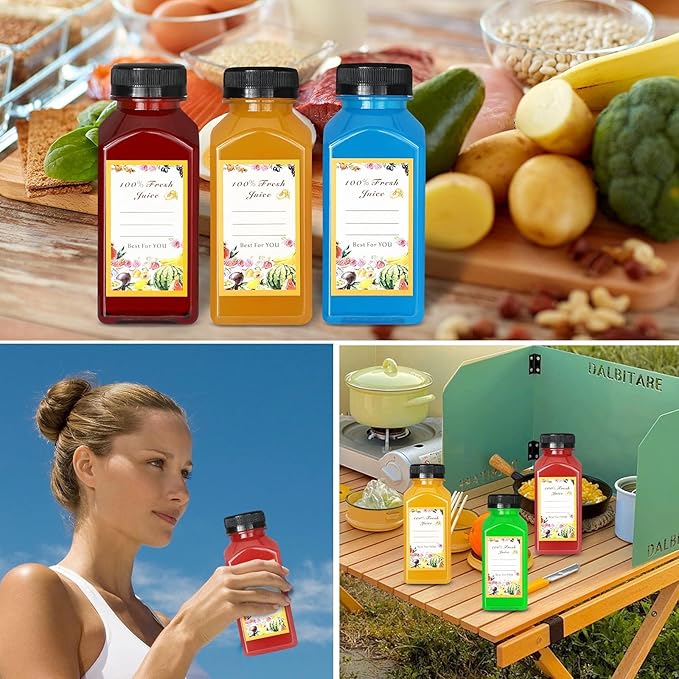 54pcs 8oz Plastic bottles with lids juice bottles with caps Reusable containers and Clear beverage for milk Smoothies juice