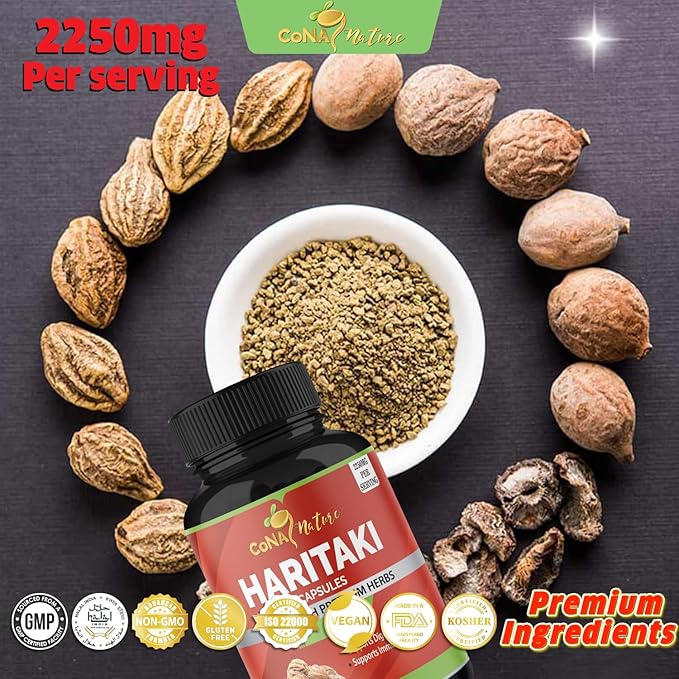 Organic India Haritaki Capsules 2250MG Rejuvenation Improving Digestion Maintains Regularity | Non-GMO Vegan Gluten-Free Herbs and Supplements 120 Caps