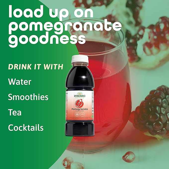 Dynamic Health Pomegranate Juice Concentrate Natural Antioxidants and Polyphenols No Additives or Preservatives Vegan Gluten Free 16oz
