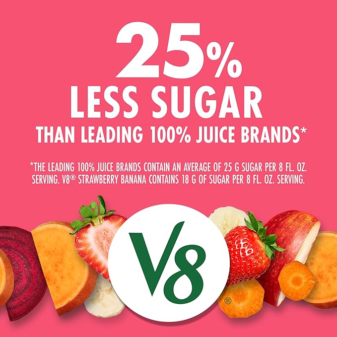 V8 Strawberry Banana 100% Fruit and Vegetable Juice 46 fl oz Bottle (Pack of 6)