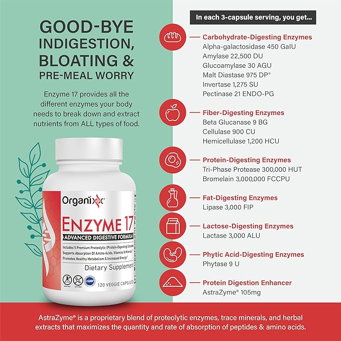 Organixx Enzyme 17 (120 Caps) &amp Clean Sourced Collagens (30 Serv) Bundle Digestive Enzymes with Tri-Phase Protease plus Hydrolyzed Collagen Protein Supports Digestion Immunity &amp Joints Glu