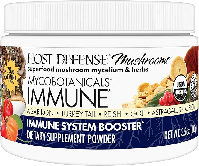 Host Defense MycoBotanicals Immune* Powder - Immune System Powder - Immune &amp Gut Health Support Supplement - Herbal Powder Supplement with Chaga Reishi &amp Turkey Tail - 3.5 oz (32 Servings)*
