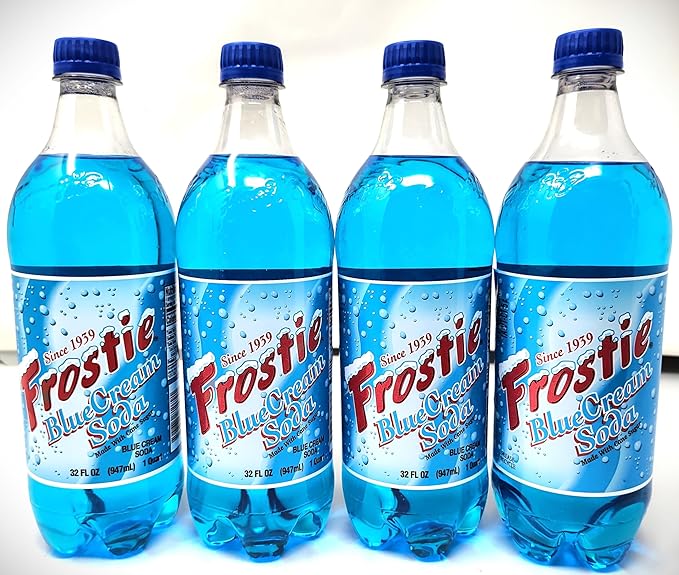 4 pack of Frostie Soda Pop Soft Drink 32oz Plastic Bottles (32oz Blue Cream Soda)