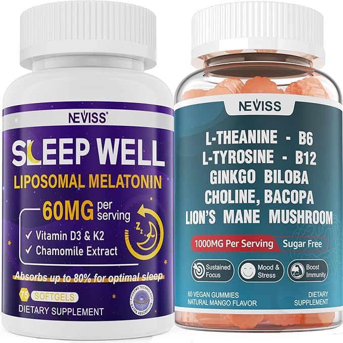 NEVISS L-Tyrosine Gummies &amp Melatonin 60mg for Adults Bundle