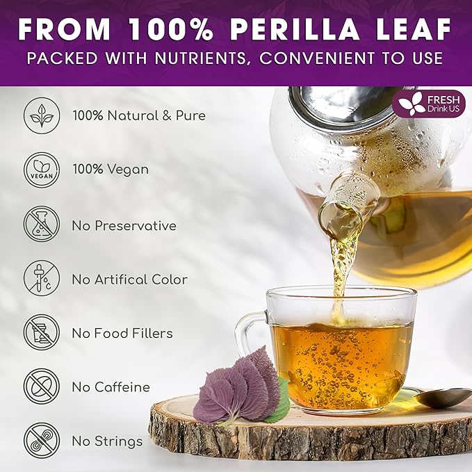 FreshDrinkUS Premium Perilla Leaf Tea – 75 Tea Bags | 100% Pure Perilla Leaves | Caffeine-Free Non-GMO Natural Packaging | Herbal Tea Bags for Daily Enjoyment. Gluten-Free. Sugar-Free. Vegan