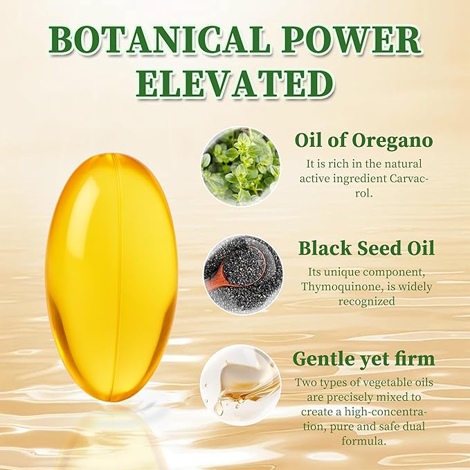 Oil of Oregano Softgels 300 Count Non-GMO | 2 in 1 Formulated with 4X Strength Carvacro | Black Seed Oil l &amp Thymoquinone | Plant Based
