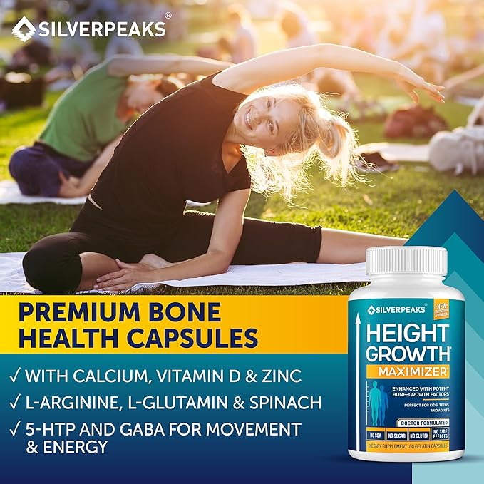 SILVERPEAKS Growth Capsules to Grow Taller - Height Growth Maximizer with Calcium for Bone Strength - Made in USA - Natural Get Taller Supplement - Free of Growth Hormone - Pack of 3