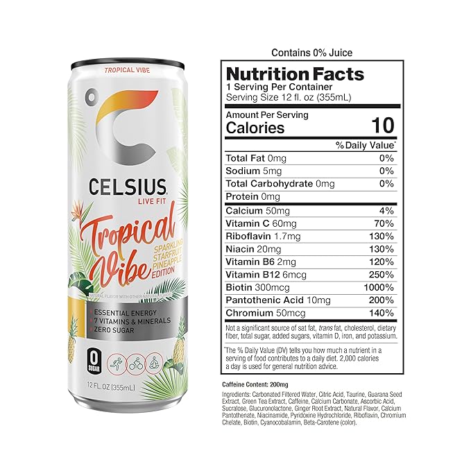 CELSIUS® Zero Sugar Energy Drink &amp Powder Stick Bundle Tropical Vibe