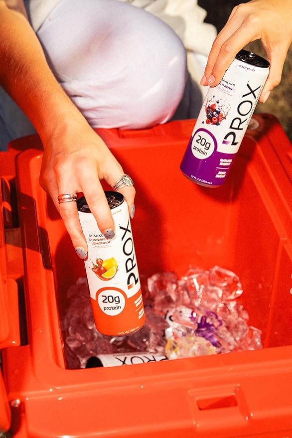 PROX Hybrid Energy Drink with 20g Protein Zero Sugar 200mg Natural Caffeine 90 Calories 12 Pack (Strawberry Lemonade)