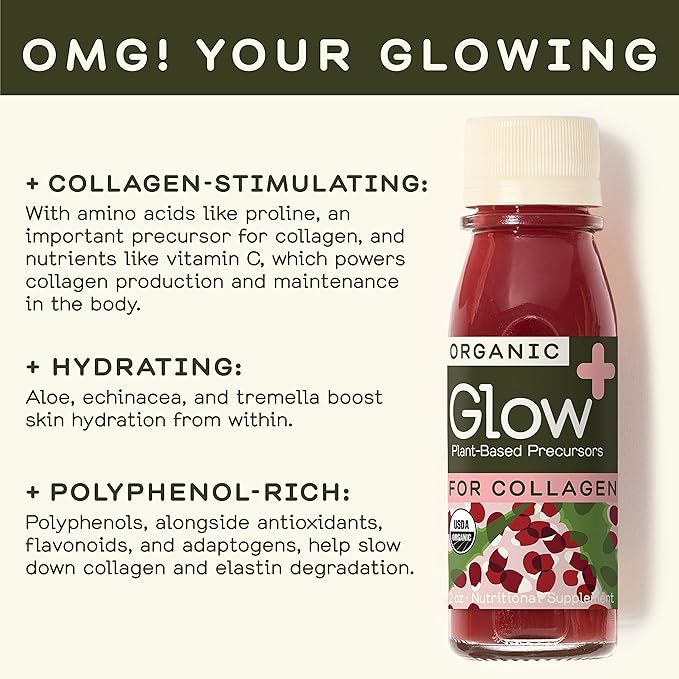 Greenhouse Juice Organic Glow Wellness Shots 12-Count 60ml Glass Bottles Sweet + Tart Pomegranate + Apple Flavor Vegan &amp Gluten-Free