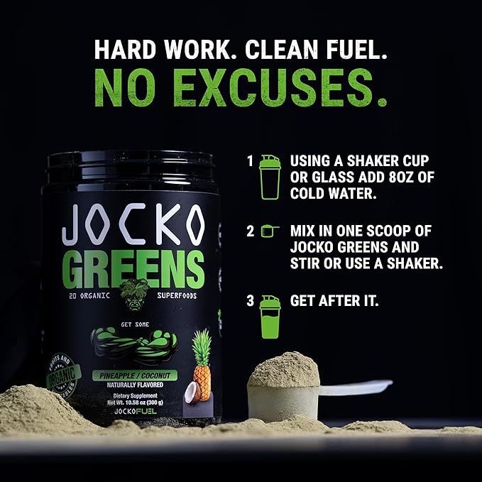 Jocko Fuel Daily Greens Powder - Premium Organic Greens Superfood Powder for Gut Health Digestion Bloating Immune Support with Spirulina Chlorella Digestive Enzymes &amp Probiotics - 30 Serving