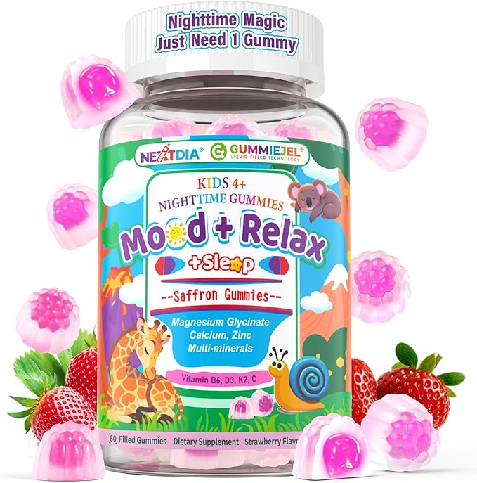 Kids 4+ Magnesium + Saffron Sleep Gummies Relax Happy Filled Gummy Bedtime Calcium Zinc Mineral + Multivitamin Gummies Melatonin Free | Vitamin D3 K2 | Bone Only Need 1 Gummy - Sweet Dream Magic