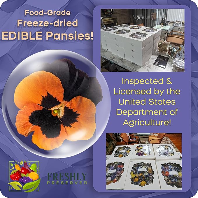 Freshly Preserved Pansy Freeze-Dried Edible Flowers - Dried Edible Flowers for Cakes Decoration Drink Garnish Cocktails Resin Art &amp DIY Crafts - USA-Grown Whole Bloom - Set of 20-0.2 Oz