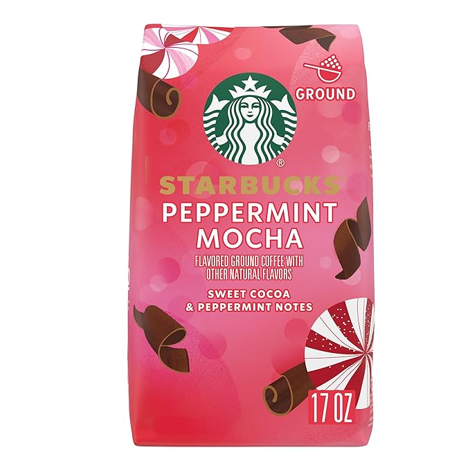 Starbucks Ground Coffee Peppermint Mocha Flavored Coffee 100% Arabica Holiday 1 Bag (17 oz)
