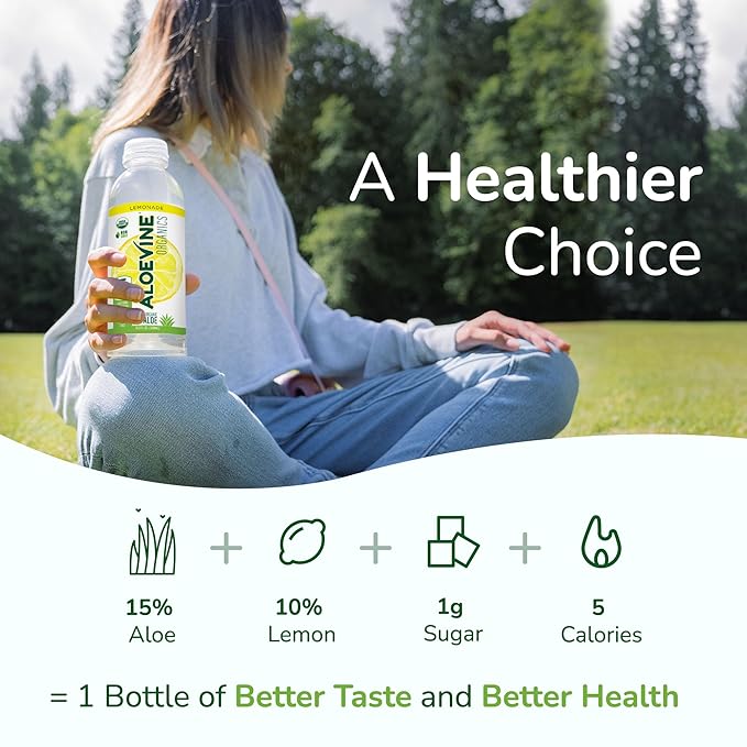 Aloe Vera Juice No-Pulp Organic Aloe Vera Drink Healthy Juice with Aloe Powder and Lemon Juice 5 Calories Low Sugar No Artificial Ingredients 16.9 oz 12 Pack Lemonade - Aloevine Organics