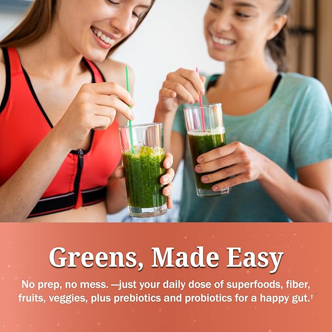 Super Greens Powder Superfood - Greens Powder with Probiotics Prebiotics Digestive Enzymes and 43 Green Superfoods - Chlorophyll Bilberry Chlorella Spirulina Grass - Tastes Amazing - 30 Servings