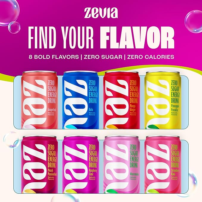 Zevia Zero Sugar Energy Drink Fruity Fuel Variety Pack 12 oz Cans (12-Pack) – Naturally Sweetened Non-GMO Project Verified Gluten-Free Vegan