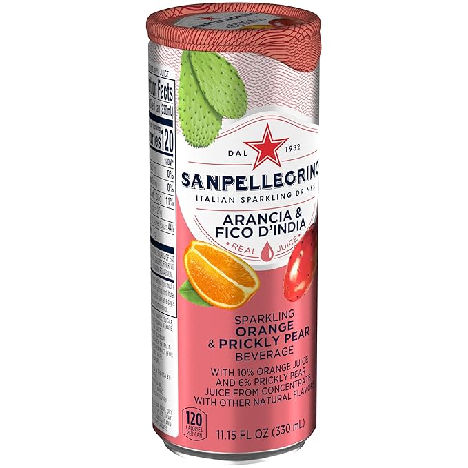 Sanpellegrino Prickly Pear and Orange Italian Sparkling Drinks 11.15 fl oz. Sleek Cans (24 Count)