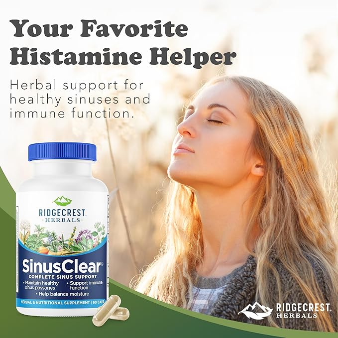 RidgeCrest Herbals SinusClear Complete Formula for Sinus and Nasal Health with Mullein Leaf Bromelain Vitamin C and Zinc for Healthy Mucus Immune &amp Respiratory Support (60 Veg Caps 30 Serv