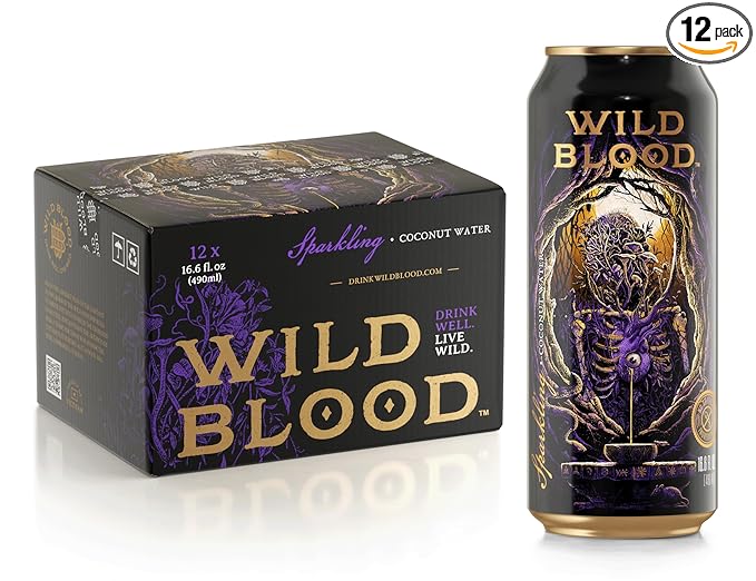 Wild Blood: Sparkling Coconut Water - Natural Electrolyte and Energy Drink | 16.6 fl oz (Pack of 12)