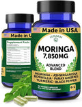 Lunakai USA Made Pure Moringa Capsules – Advanced Moringa Leaf Extract Supplement with Ashwagandha Boswellia Ginseng &amp Turmeric 60ct