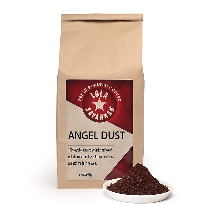 Lola Savannah Angel Dust Ground Coffee - Delicate Blend of Rich Chocolate &amp Sweet Coconut Creme | Caffeinated | 2lb Bag