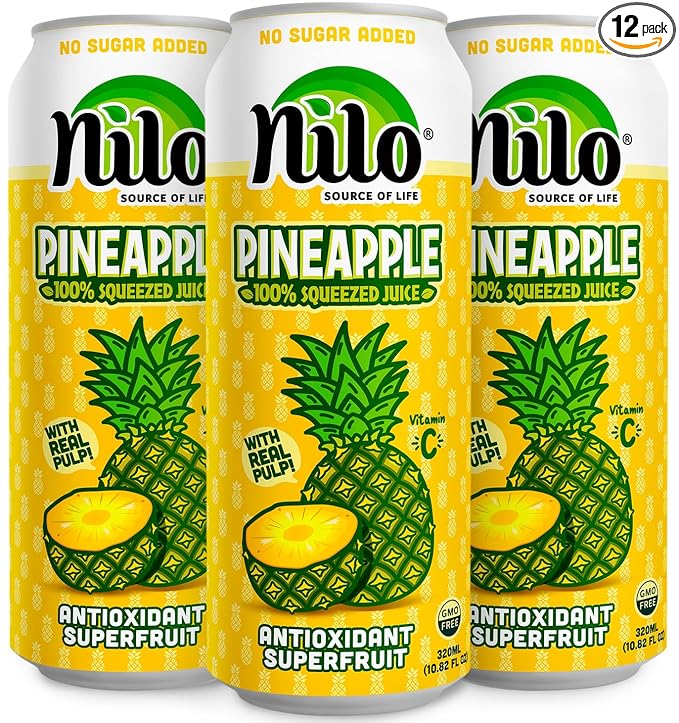 NILO Pineapple Juice | 100% Squeezed Pineapple Pina | NO Sugar added | NOT From Concentrate | 10.8 oz (Pack of 12)