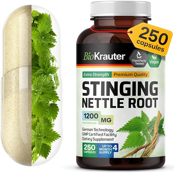 BIO KRAUTER® Stinging Nettle for Seasonal Support - Stinging Nettle Root Supplement (Urtica Dioica) 1200 mg for Urinary Tract Support &amp Daily Wellness - 250 Capsules 125 Days of Supply Non-GMO
