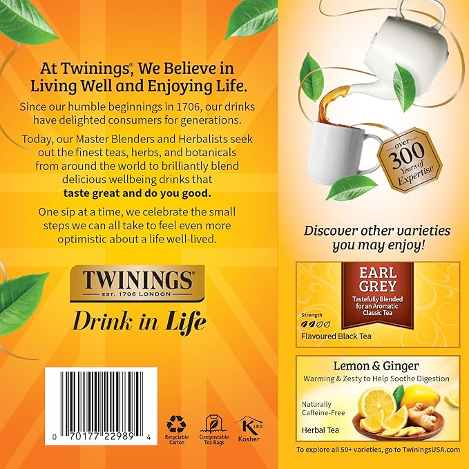 Twinings Lady Grey Black Tea Individually Wrapped Bags 100 Count (Pack of 1) Orange Peel &amp Lemon Peel Fresh and Uplifting Caffeinated Enjoy Hot or Iced 100 Teabags
