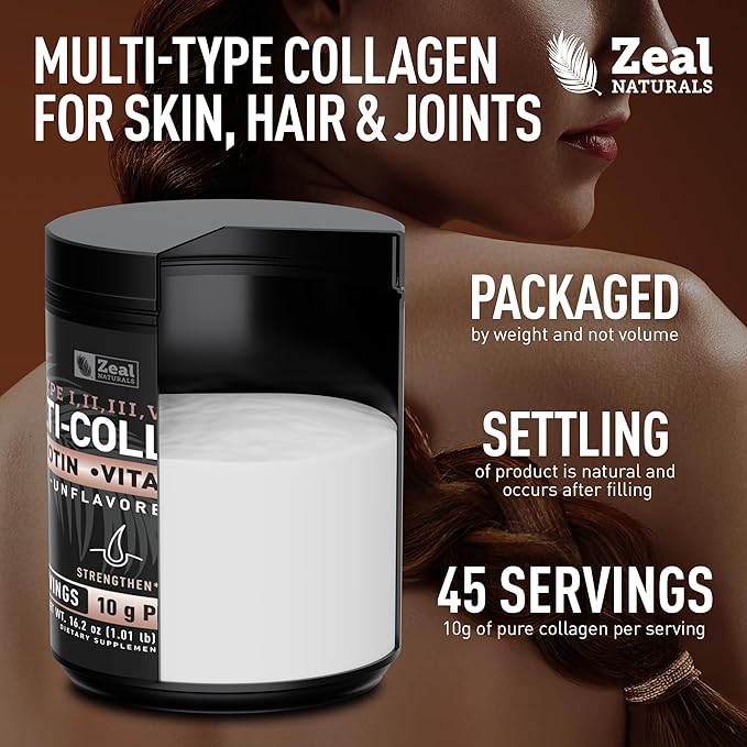 Premium Multi Collagen Peptides Powder (1 2 3 5 &amp 10) with Protein. Vitamin C Biotin Hyaluronic Acid for Hair Skin and Nails - Marine Bovine Chicken &amp Eggshell (Unflavored 45 Servings