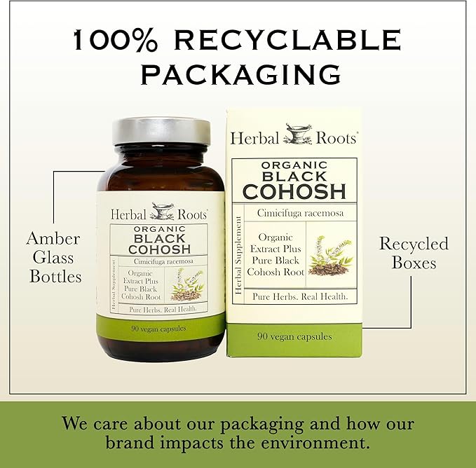 Herbal Roots Organic Black Cohosh Root | Extra Strength | Menopause and Menstrual Support for Women | 90 Capsules Vegan