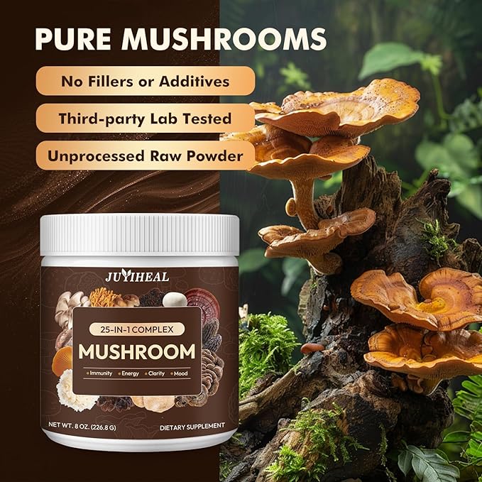 25-in-1 Mushroom Powder Mushroom Complex - Lions Mane Reishi Shiitake Chaga Turkey Tail Cordyceps Maitake &amp More Mushroom Supplement Powder for Energy Memory Focus &amp Immune Support 8