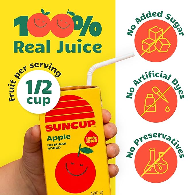 SunCup 100% Juice Boxes for Kids | No Added Sugar No Dyes No Preservatives | Trusted in Schools Across 49 States | Bulk Pack with Straw | 4.23 oz (40 Pack) Apple