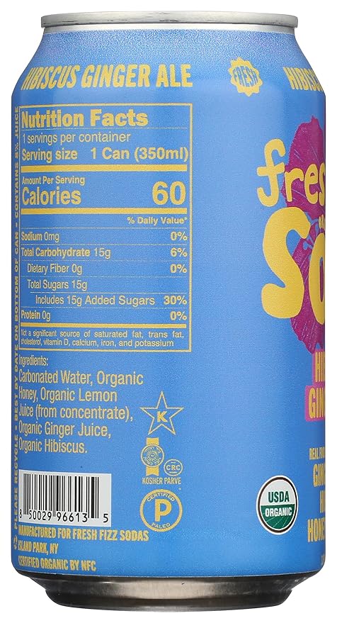 Fresh Fizz Soda Organic Hibiscus Ginger Ale 12 fl oz (Pack of 12)