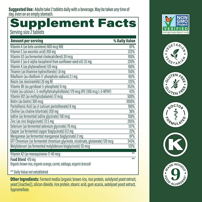 MegaFood Men's Advanced Multivitamin for Men - Doctor -Formulated - Choline Vitamin B12 Vitamin D Vitamin C &amp Zinc - Brain Health &amp Immune Support - Non-GMO - Vegetarian - 60 Tabs (30 Servi