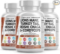 Clean Nutraceuticals Lions Mane 20in1 Mushroom Supplement with Turkey Tail Reishi Cordyceps Chaga Maitake Meshima Poria Cocos Shiitake Oyster Porcini Enoki - 3Pack