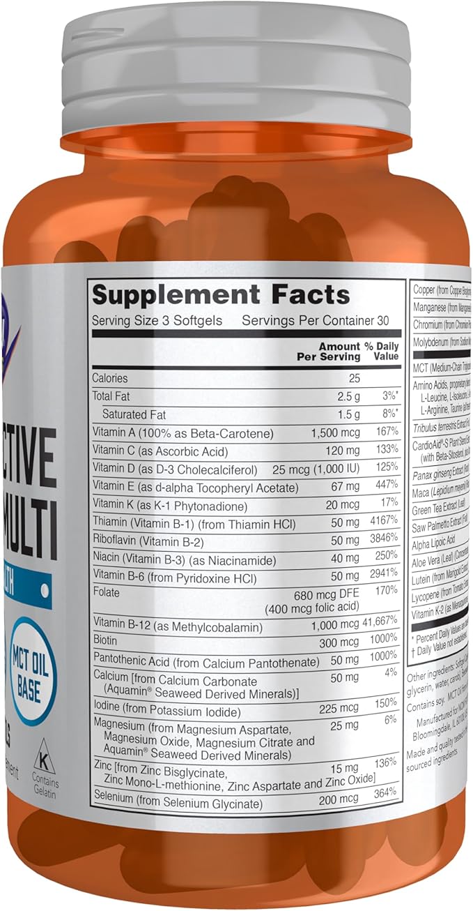 NOW Foods Sports Nutrition Men's Extreme Sports Multi with Free-Form Amino Acids ZMA® Tribulus MCT Oil and Herbal Extracts 90 Softgels