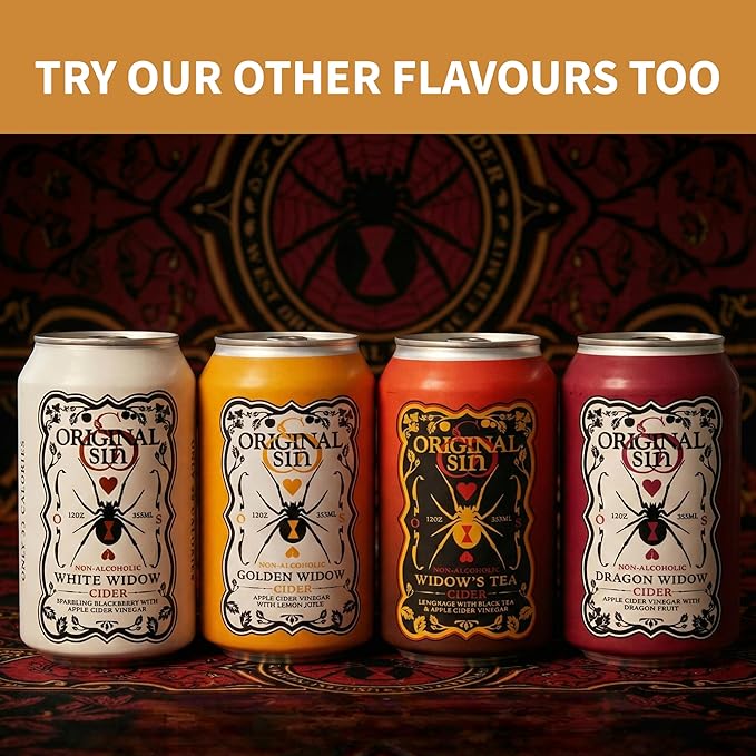 Original Sin Non Alcoholic Cider - Golden Widow Tea | Sparkling Apple Cider Vinegar Drink with 25% Fruit Juice | Sugar Free Non Alcoholic Drinks- Lemon Flavour